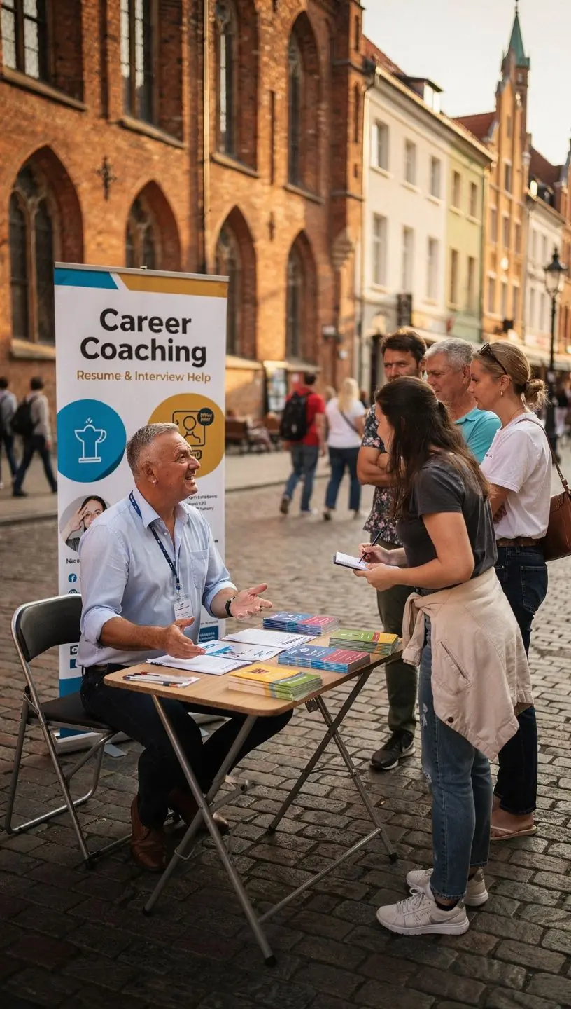 Osoba przygotowująca się do rozmowy kwalifikacyjnej w przyjaznej atmosferze.